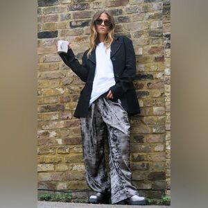 Free People Wide Leg Pull On Trousers In Metallic Gunmetal Grey